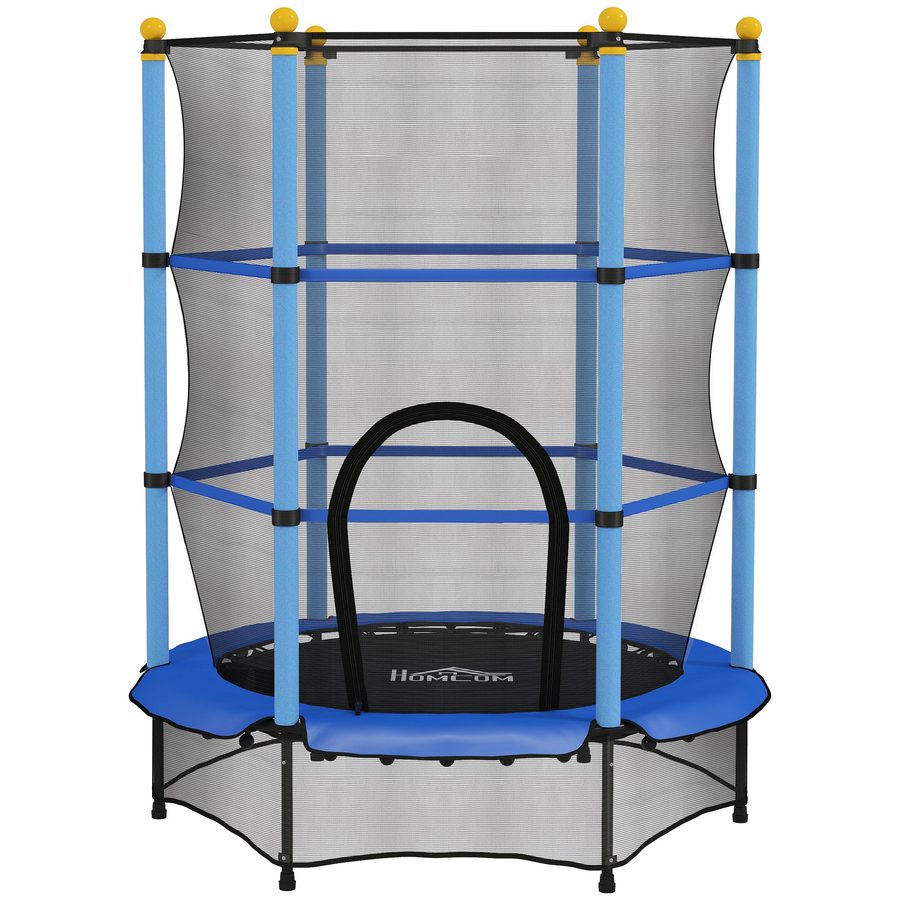 HOMCOM Kindertrampolin Ø140 cm, Trampolin mit Sicherheitsnetz, Randabdeckung, Gartentrampolin für Kinder 3-10 Jahre, bis 50 kg belastbar, Blau   Aosom von HOMCOM
