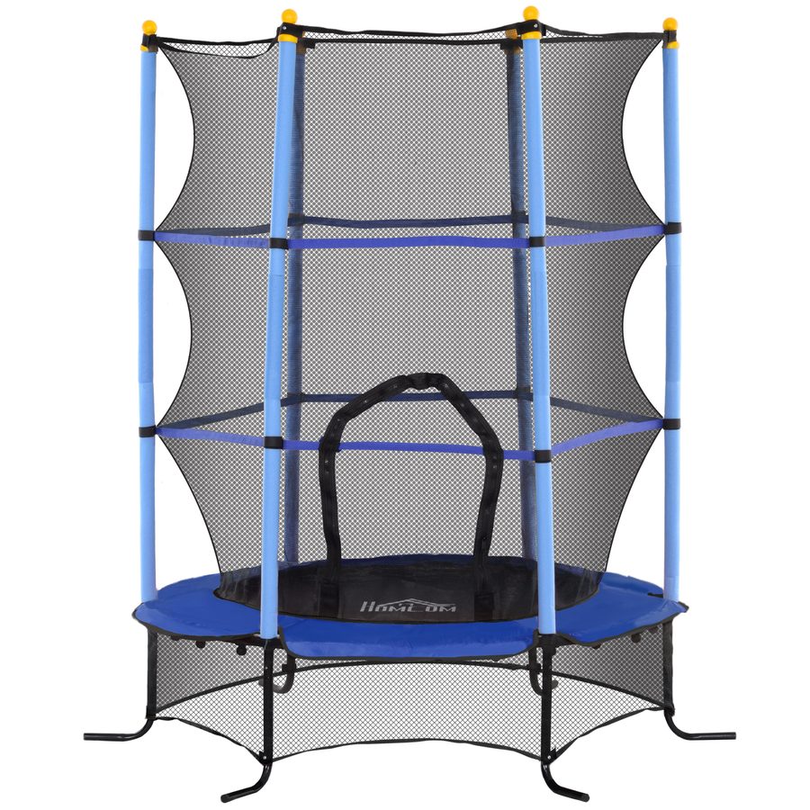 HOMCOM Kindertrampolin Ø163 cm, Trampolin mit Sicherheitsnetz, Randabdeckung, Gartentrampolin für Kinder 3-10 Jahre, bis 50 kg belastbar, Blau   Aosom von HOMCOM