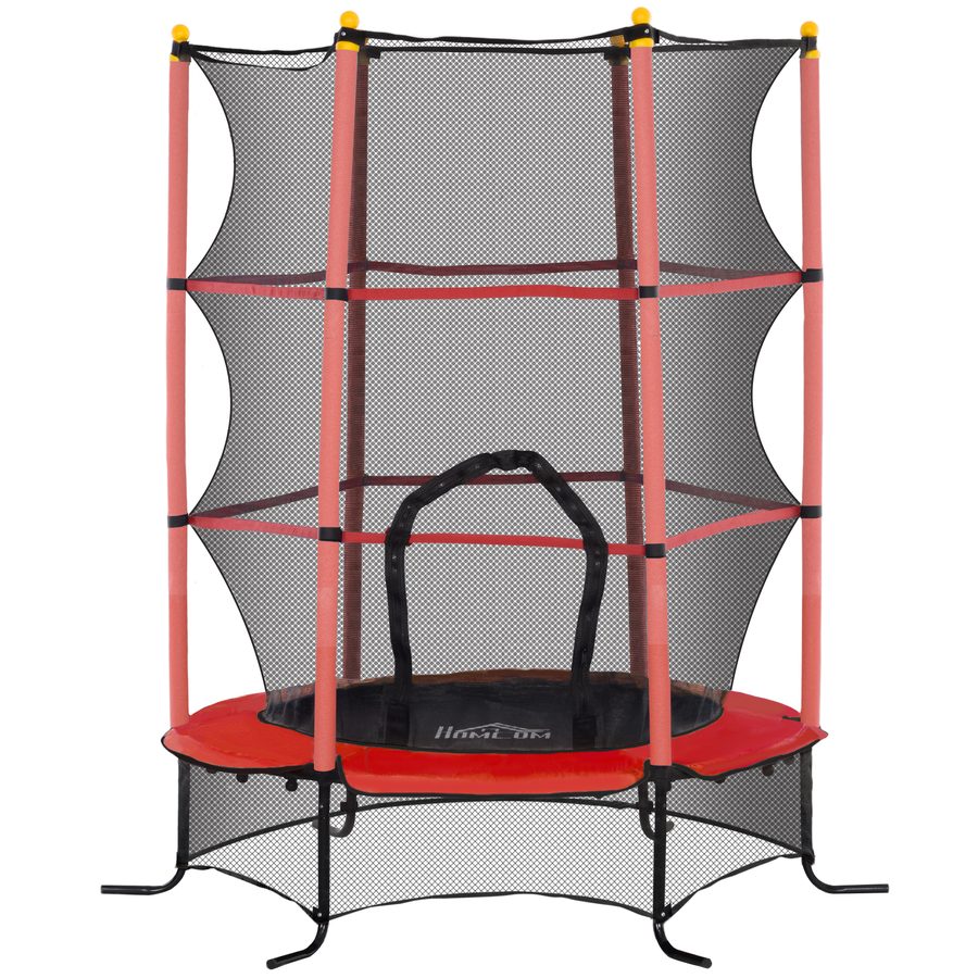 HOMCOM Kindertrampolin Ø163 cm, Trampolin mit Sicherheitsnetz, Randabdeckung, Gartentrampolin für Kinder 3-10 Jahre, bis 50 kg belastbar, Rot   Aosom von HOMCOM