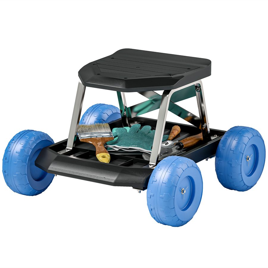 Outsunny Gartenhocker auf Rollen Gartenarbeitstool-Tablett Gartenwagen mit Sitz zum Jäten, Pflanzen, 50 x 49 x 32 cm blau   Aosom von Outsunny