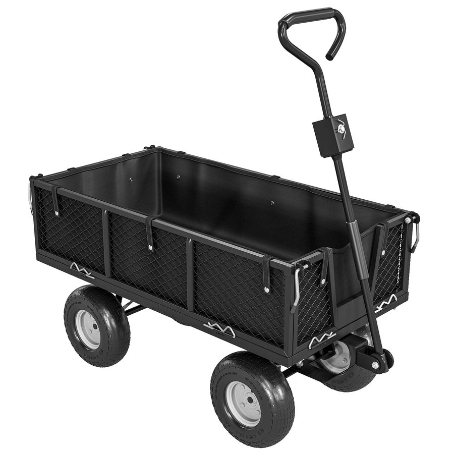 Outsunny Gartenwagen 300 kg belastbar Transportwagen mit Luftreifen, herausnehmbare Plane Griff Rädern Lenkachse Bollerwagen Handwagen Gartenkarre 114 L Gerätewagen für Haus Garten Schwarz   Aosom von Outsunny