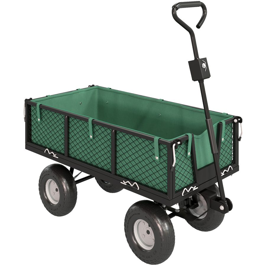 Outsunny Gartwagen 114 L mit 4 großen Rädern, 200 kg Tragfähigkeit, Stahl-Strandwagen mit Aufbewahrungstasche, abnehmbare Seitenwände und schwenkbarer Griff, 105x51x54 cm, Grün   Aosom von Outsunny