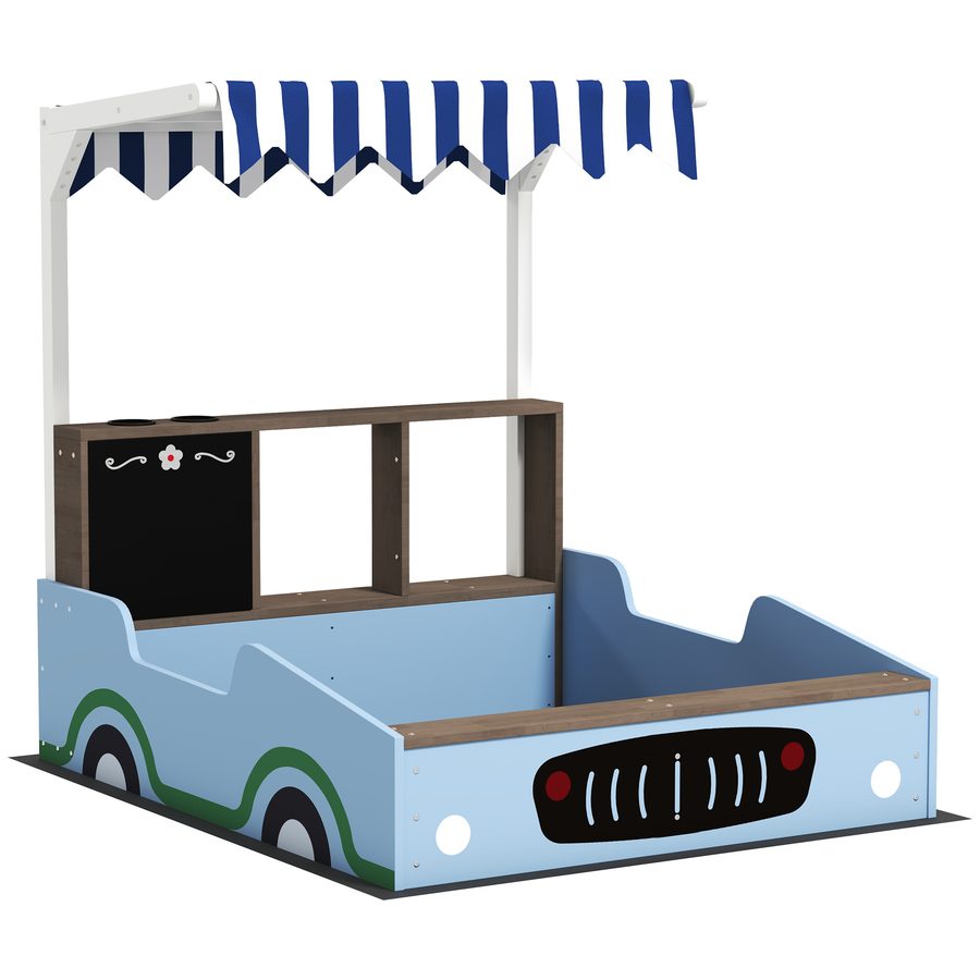 AIYAPLAY Sandkasten mit Dach, 90 x 108 cm Sandkiste aus Holz Sandbox mit Sitzbank, Zeichentafel, Pflanzkästen, Einkaufsladen-Design für 2 Kinder 3-7 Jahre Blau   Aosom von AIYAPLAY