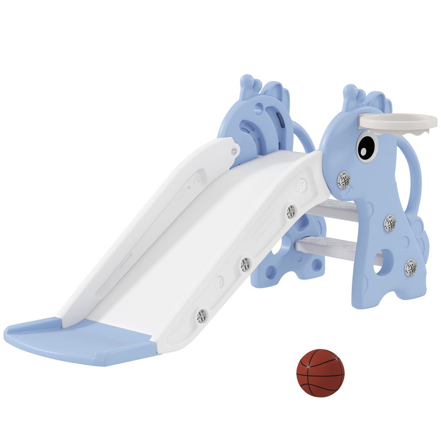 AIYAPLAY Kinderrutsche, 3 in 1, Kleinkinderrutsche mit Basketballkorb, Rutsche mit Basketball für Kinder 1 bis 3 Jahre, Indoor, Blau 106 x 51,5 x 52 cm   Aosom von AIYAPLAY