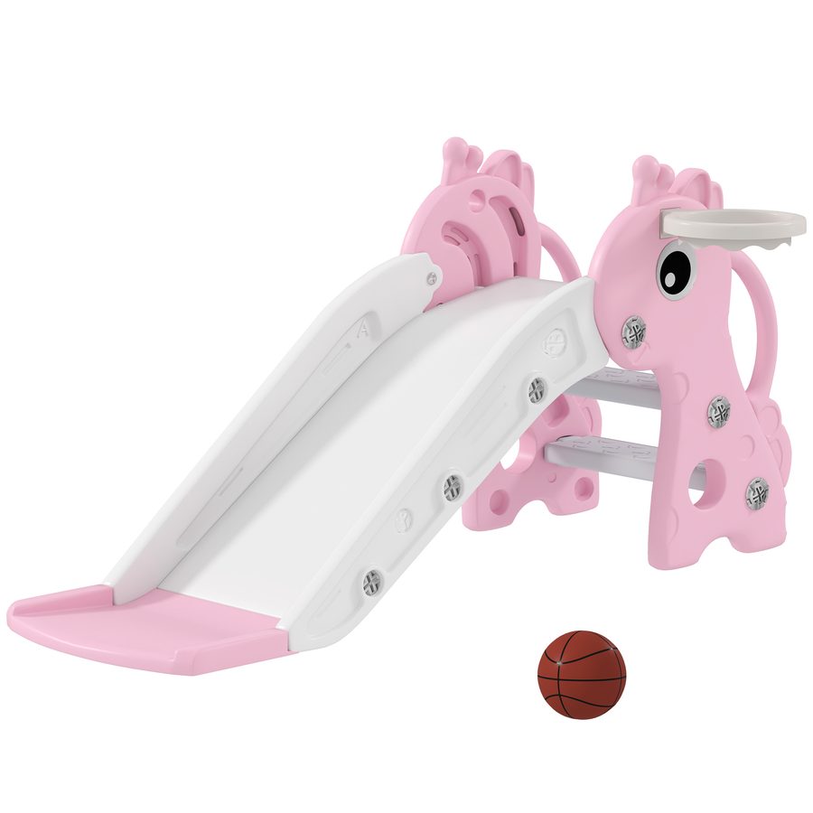 AIYAPLAY Kinder Rutsche 3-in-1 Kinderrutsche mit Basketballkorb, Basketball Gartenrutsche Kleinkinderrutsche für Indoor & Outdoor für 1-3 Jahre Kinder, Rosa   Aosom von AIYAPLAY