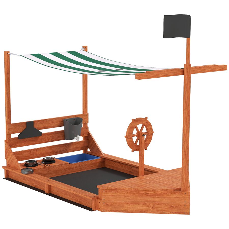 Outsunny Sandkasten Sandkiste groß mit Abdeckung im Schiff Design Matschekiste aus Holz Segelschiff Spielhaus mit Küchenspielset Aufbewahrung für Kinder 3-7 Jahre Orange 180 x 103 x 144,5 cm   Aosom von Outsunny
