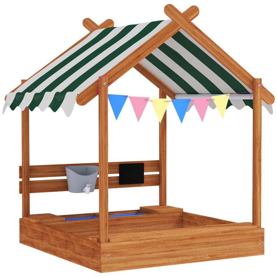 Outsunny Sandkasten mit Dach, Sandkiste aus Holz mit Sitzplatz, Spielhaus, 124 x 116 x 146 cm Sandbox mit Tafel für 3-7 Jahre Kinder, Garten, Orange   Aosom von Outsunny