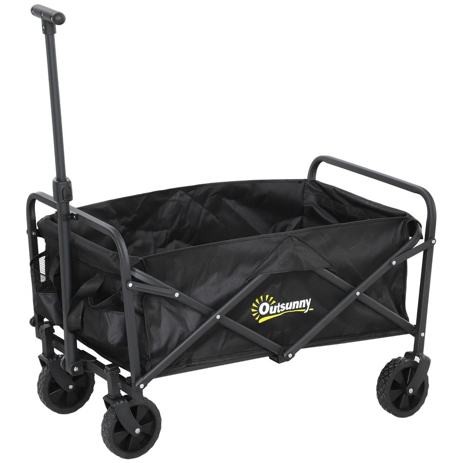 Outsunny Gartenwagen 62 L mit schwenkbaren Rädern, klappbarer Strand- und Gartenwagen aus Metall und Oxford-Gewebe mit Tasche und dreh- sowie höhenverstellbarem Griff, 76x48x86 cm, Schwarz   Aosom von Outsunny
