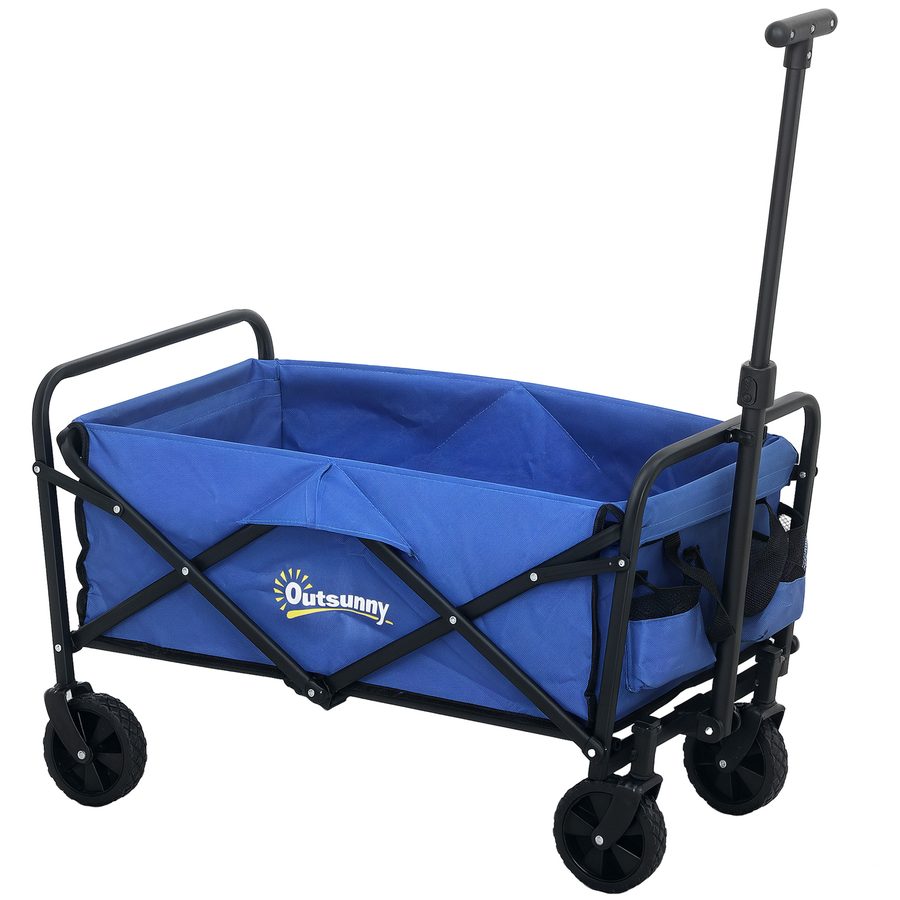Outsunny Gartenwagen 62L mit Schwenkrädern, faltbarer Strandwagen aus Metall und Oxford-Gewebe mit Tasche und drehbarem, verstellbarem Griff, 76x48x86 cm, Blu   Aosom von Outsunny