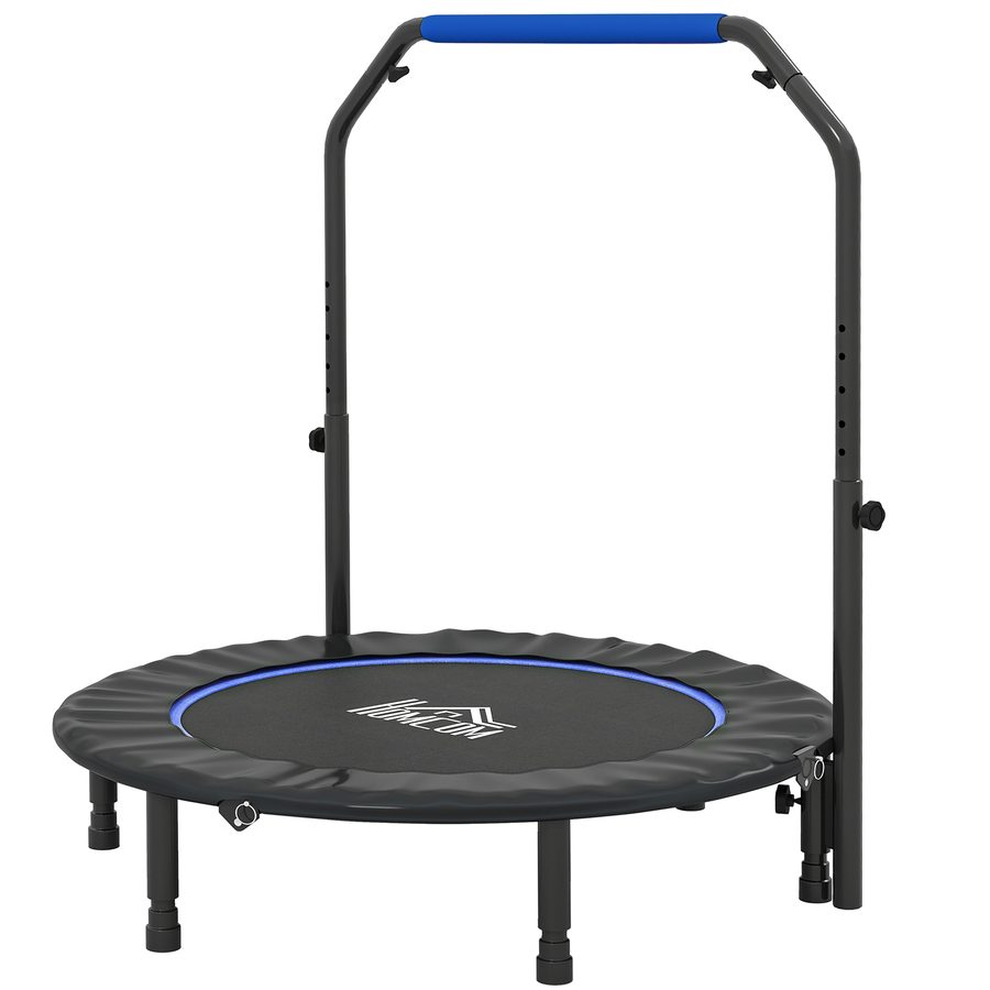 HOMCOM Fitness-Trampolin für Erwachsene Ø114 cm, zusammenklappbarer Minitrampolin mit verstellbarem Griff in 4 Stufen, Stahlrahmen, für Bein- und Körpertraining zu Hause, im Büro, im Fitnessstudio, Blau und Schwarz   Aosom von HOMCOM