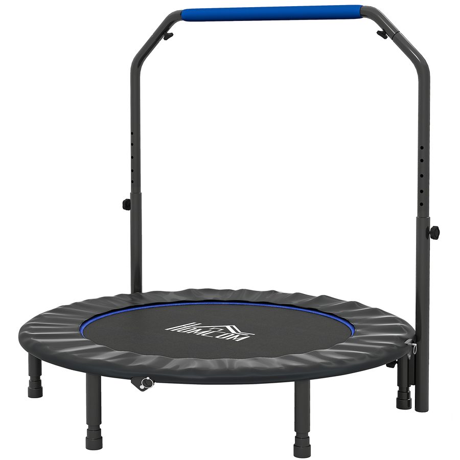 HOMCOM Fitness-Trampolin für Erwachsene Ø122 cm, klappbares Trampolin mit 4-stufig verstellbarem Griff, Stahlrahmen, für Bein- & Ganzkörpertraining zu Hause, Büro, Fitnessstudio, Schwarz und Blau   Aosom von HOMCOM