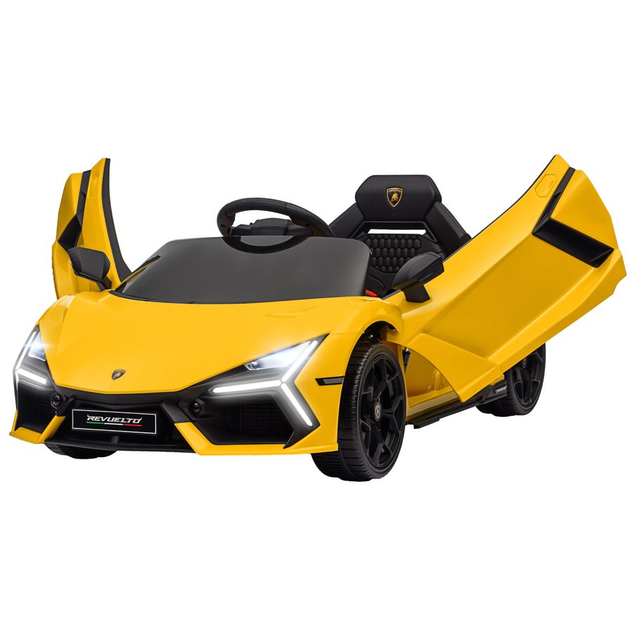 AIYAPLAY Elektroauto für Kinder, lizenziertes Lamborghini Revue, 12V Fahrzeug mit Flügeltüren, Fernbedienung 2,4G, Federung, Scheinwerfer, Musik, Hupe, für Kinder von 3 bis 5 Jahren, gelb   Aosom von AIYAPLAY