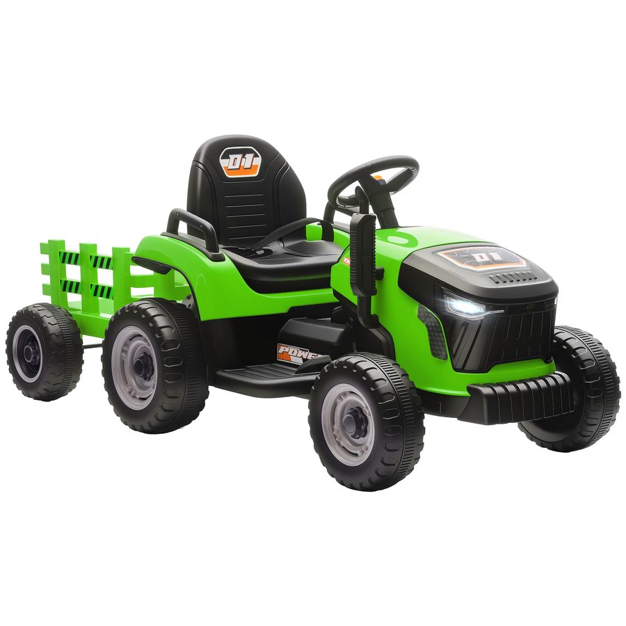 AIYAPLAY Elektrischer Kinder Traktor mit Anhänger, Aufsitztraktor mit Fernbedienung, 2 Motor, 3-Gang Kinder Elektroauto mit Musik, Hupe, Startgeräusch, Sanft Start, 3-5km/h, für 3-8 Jahre, Grün   Aosom von AIYAPLAY