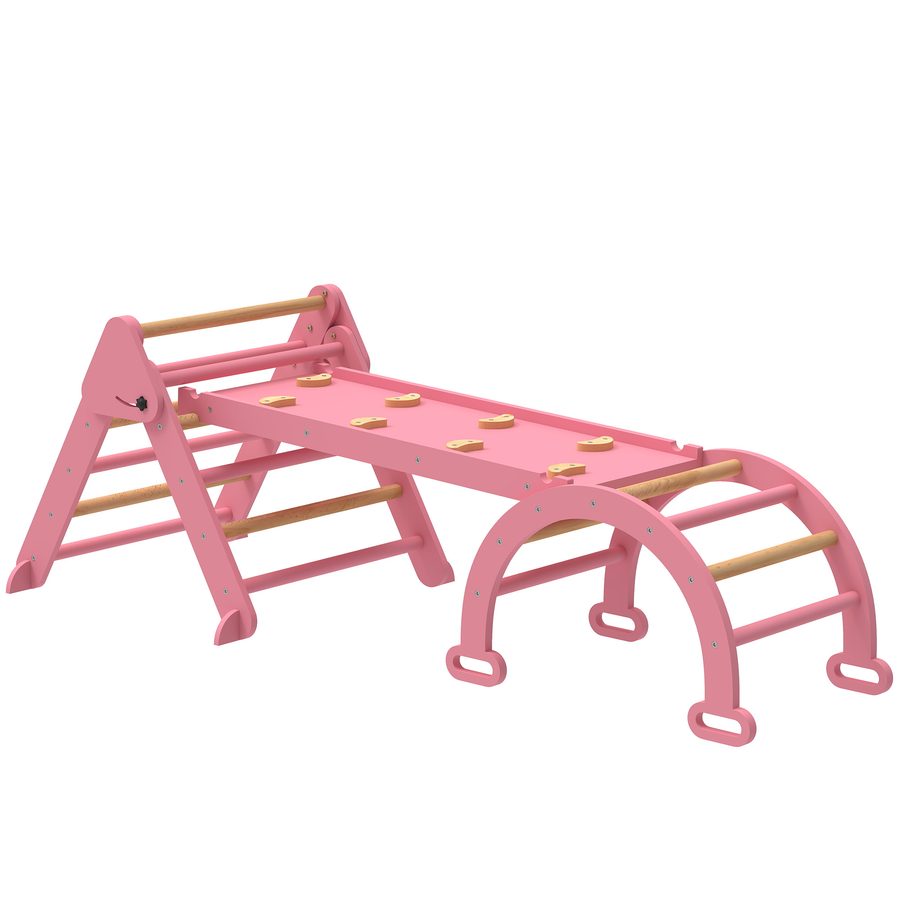 AIYAPLAY Klettergerüst Indoor, 5 in 1 klappbar Kletterdreieck mit Rutsche, Kletterbogen, inkl. doppelseitige Rampe, Spielplatz Indoor für Kinder 18-48 Monate, Rosa   Aosom von AIYAPLAY