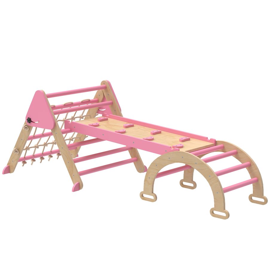 AIYAPLAY 8-in-1 Kletterdreieck für Kinder mit beidseitiger Rutsche, Kletterbogen aus Pappelholz, Leiter & Rutsche, bis 50 kg, für 18–48 Monate, Rosa   Aosom von AIYAPLAY