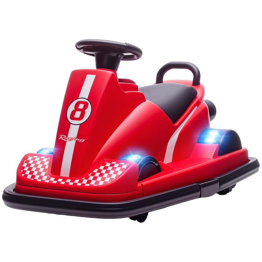 AIYAPLAY 6V Kinder Autoscooter Kinder Elektroauto mit 2 Motor, 360° drehbar Elektrisch Bumper Car mit Hupe LED Musik Sanftstart Lenkradsteuerung 3-8 km/h für 3-8 Jahre Kinder, Rot   Aosom von AIYAPLAY