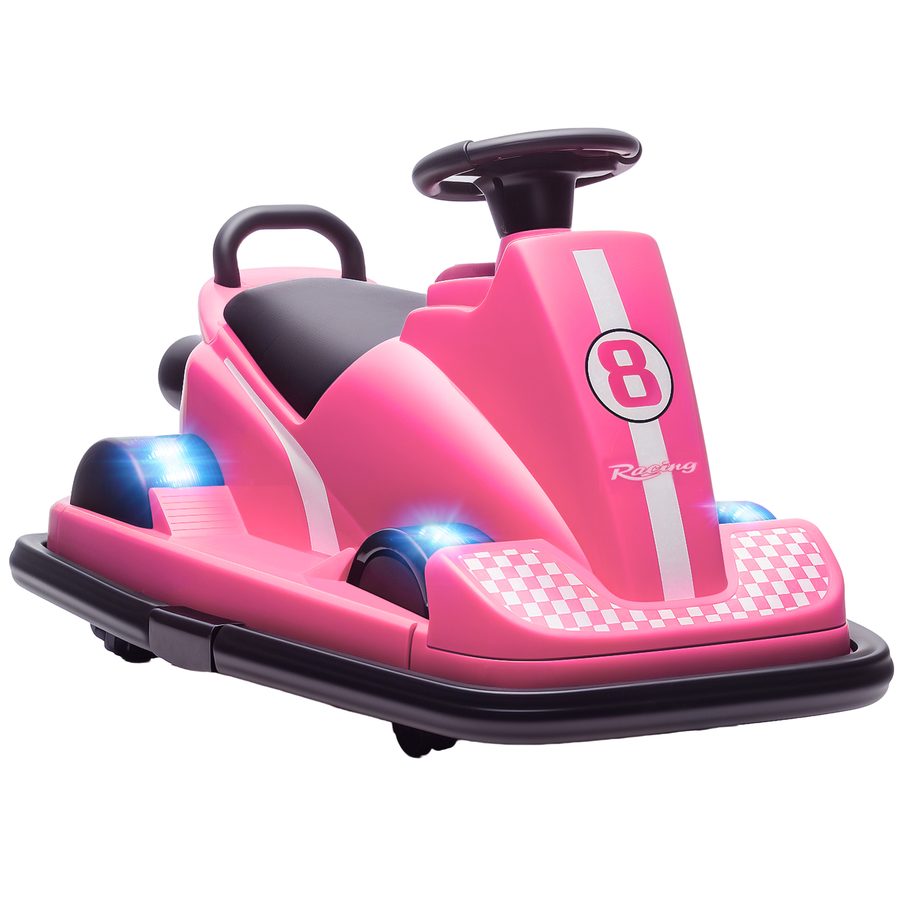 AIYAPLAY 6V Kinder Autoscooter Kinder Elektroauto mit 2 Motor, 360° drehbar Elektrisch Bumper Car mit Hupe LED Musik Sanftstart Lenkradsteuerung 3-8 km/h für 3-8 Jahre Kinder, Rosa   Aosom von AIYAPLAY