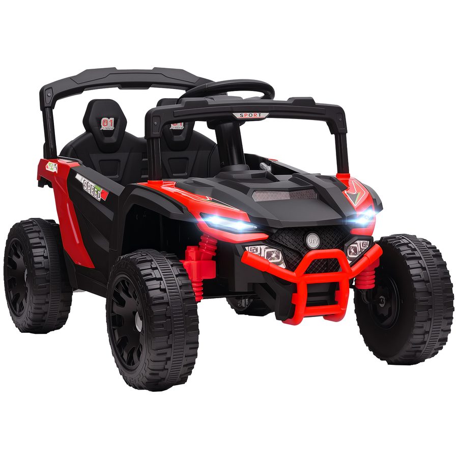 AIYAPLAY Elektro-Kinderfahrzeug 12V, UTV-Batteriefahrzeug mit 2 Motoren, Fernbedienung 2,4G, 3-5 km/h, Hinterradfederung, Scheinwerfer, Musik, für Kinder 3-5 Jahre, Rot   Aosom von AIYAPLAY