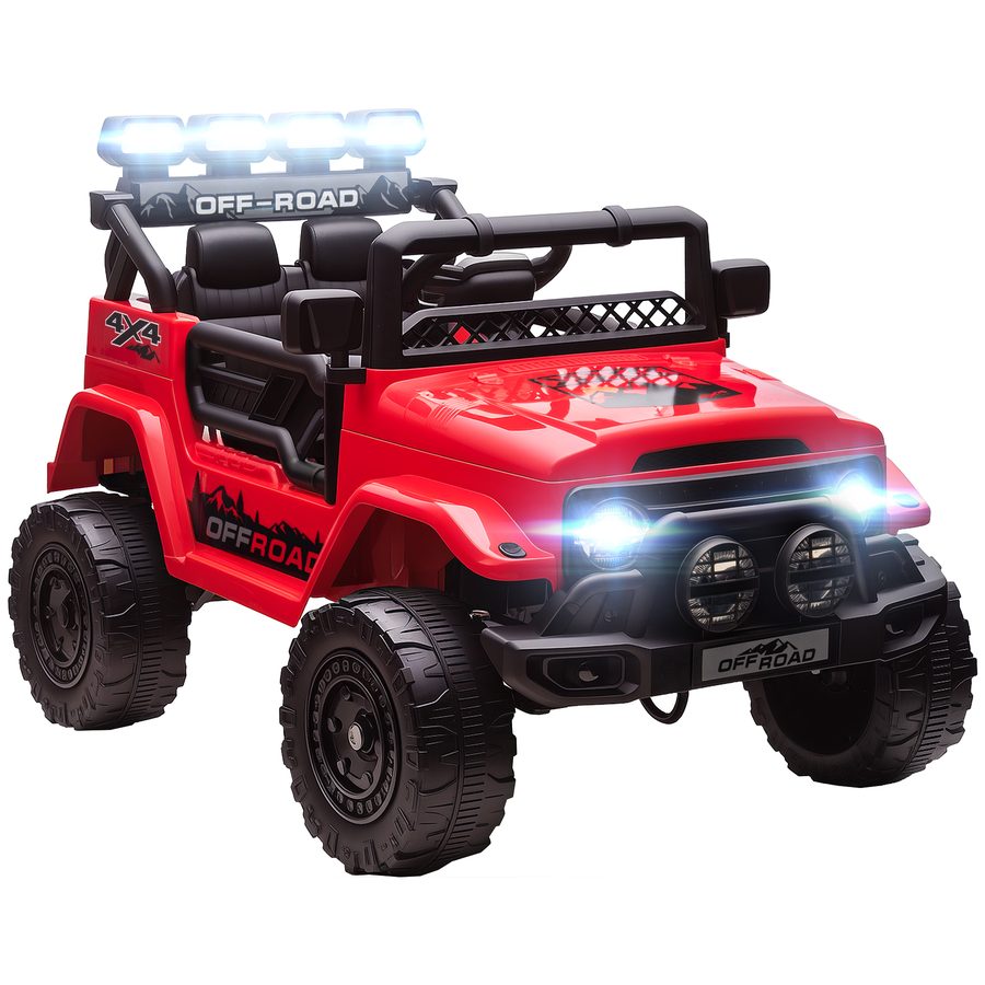 AIYAPLAY Elektroauto für Kinder 3-5 Jahre, 12V Offroad-Kinderfahrzeug mit 2 Motoren, Federung, Fernbedienung, USB, Musik, Wireless, Gurt, Scheinwerfer und Hupe, 3-5 km/h, Rot   Aosom von AIYAPLAY