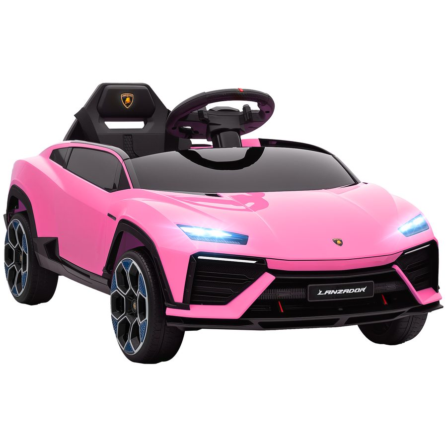 AIYAPLAY Kinder-Elektroauto ab 3 Jahren, Lamborghini, 12V Batterieauto, mit 2,4G Fernbedienung, Doppelantrieb, gefederte Räder, Scherentüren, Scheinwerfer, Musik, USB, Rosa   Aosom von AIYAPLAY