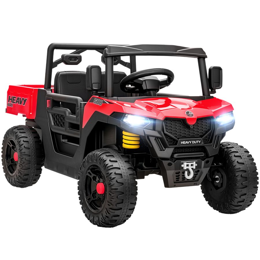 AIYAPLAY Elektrisches Kinder-UTV 12V Geländewagen für Kinder mit Kofferraum, 2 Motoren, 3-Punkt-Gurt, Fernbedienung, Federung, USB, Musik, Lichter, 1,8-3,7 km/h, 3-8 Jahre, Rot   Aosom von AIYAPLAY