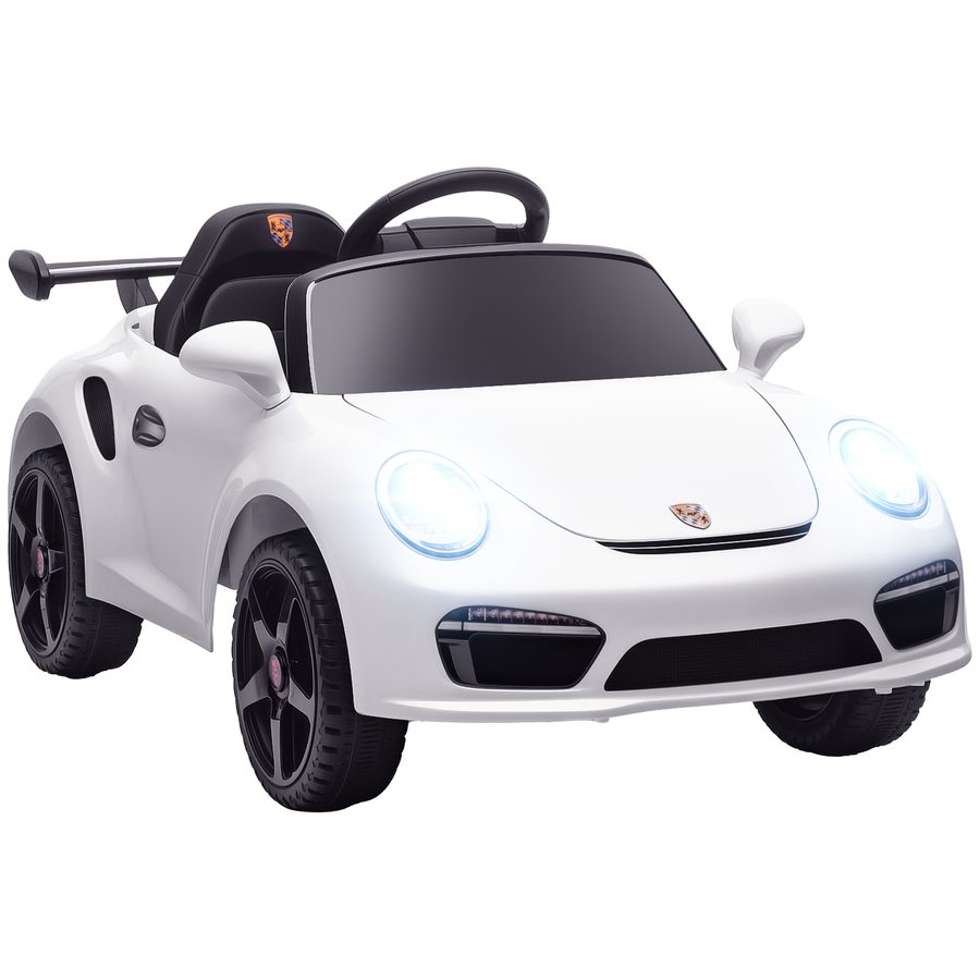 AIYAPLAY Elektrisches Kinder-Polizeiauto, 12 V Batterieauto, mit 2,4 G Fernbedienung, Doppelmotor, Sirene, Kabellose Musik, Hupe, Stützräder und LED-Scheinwerfer, Weiß   Aosom von AIYAPLAY