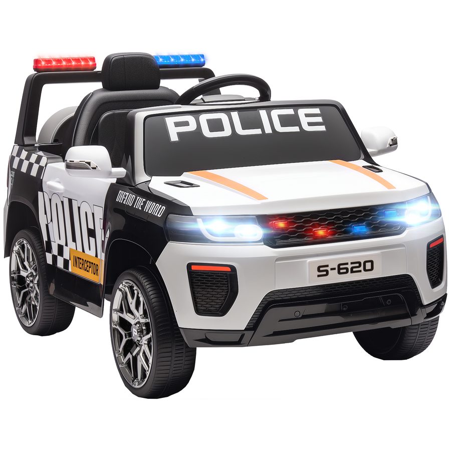 AIYAPLAY Kinder-Polizeiauto Elektro, 12V Batteriefahrzeug, mit Doppelmotor, 2,4 G Fernbedienung, 4-Rad-Federung, Sirene, LED-Scheinwerfer, USB-Anschluss, Bluetooth und Musik, Weiß   Aosom von AIYAPLAY