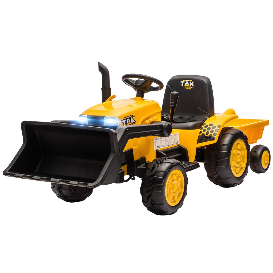 AIYAPLAY Kinder Elektro Bagger mit Anhänger, Schaufel, 12V Aufsitzbagger mit Fernbedienung 2 Motor Kinder Elektroauto mit Musik, LED-Lichter, USB, Sitzbagger für 3-8 Jahre, Gelb   Aosom von AIYAPLAY