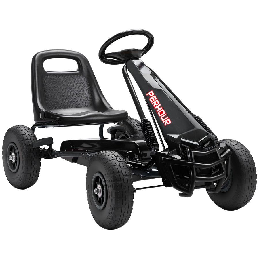AIYAPLAY Tretkart Go-Kart für Kinder, mit verstellbarem Sitz, EVA-Reifen, manueller Kupplung und Bremse, Tretfahrzeug für Jungen und Mädchen 3-8 Jahre, schwarz   Aosom von AIYAPLAY