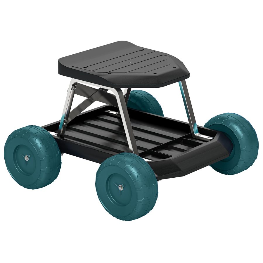 Outsunny rollbarer Gartensitz, Gartenhocker mit Werkzeugablage, Gartenwagen mit Sitz zum Jäten und Pflanzen, 50 x 49 x 32 cm, Dunkelgrün   Aosom von Outsunny