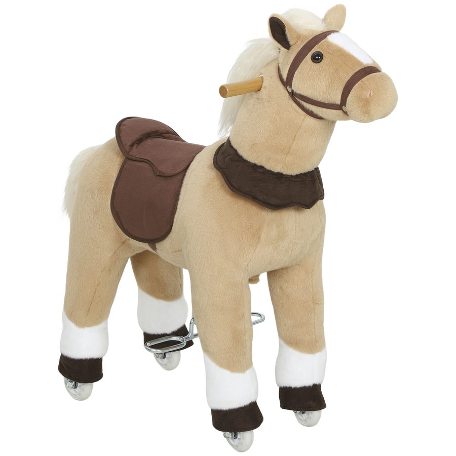 AIYAPLAY Reitpferd, Spielpferd zum Reiten mit Sattel Rollen, 80 cm Stehpferd, Plüschpferd für Kinder 3-5 Jahre, bis 25 kg, Braun   Aosom von AIYAPLAY