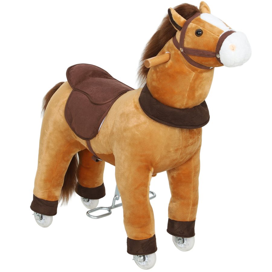 AIYAPLAY Reitpferd, Spielpferd zum Reiten mit Sattel Rollen, 75 cm Stehpferd, Plüschpferd für Kinder 3-5 Jahre, bis 25 kg, Dunkelbraun   Aosom von AIYAPLAY