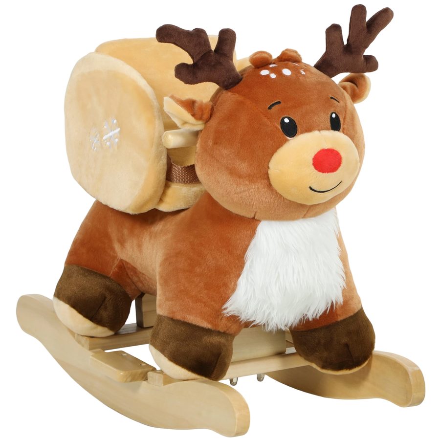 AIYAPLAY Kinder Schaukelpferd Baby Schaukeltier Rentier mit Schlafliedern, Sicherheitsgurt für 18-36 Monate Plüsch Braun 65 x 35 x 59 cm   Aosom von AIYAPLAY