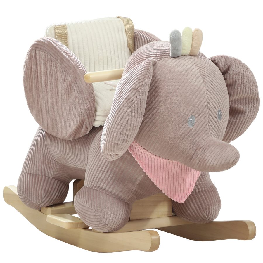 AIYAPLAY Schaukeltier, Elefant-Schaukel, interaktive Tiergeräusche, weiche Füllung, Holzrahmen, Sicherheitsgurt, für Kinder 1,5-3 Jahre, max. 25 kg, Braun   Aosom von AIYAPLAY