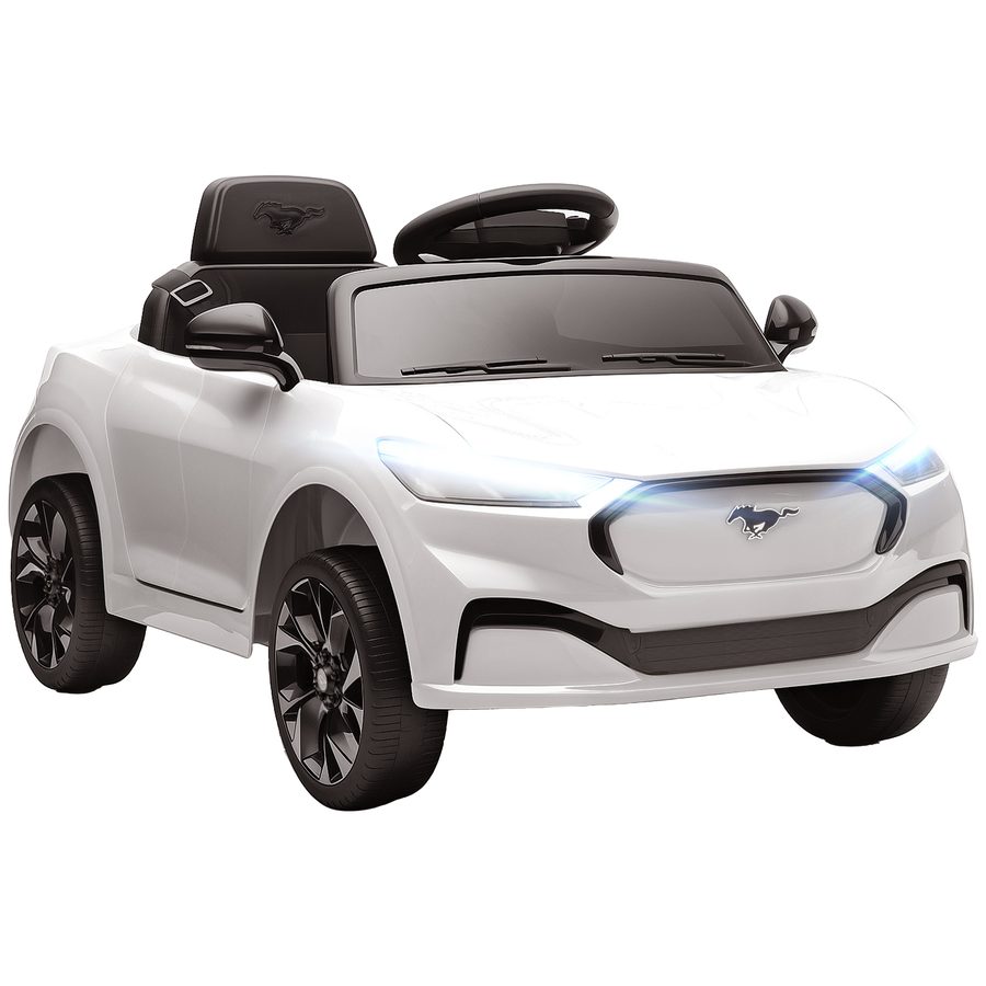AIYAPLAY Kinder-Elektroauto Ford Mustang Mach-E offiziell lizenziert 12 V, 2,4G-Fernbedienung, 2 Motoren 25W, Sanftanlauf, LED-Scheinwerfer, Musik, USB/Bluetooth, weiß   Aosom von AIYAPLAY