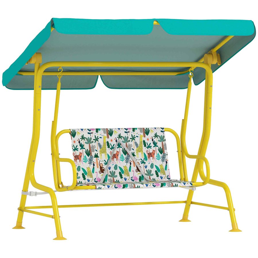 AIYAPLAY Kinder Hollywoodschaukel, 2-Sitzer Kinderschaukel Gartenschaukel mit verstellbarem Sonnendach, Sicherheitsgurten, Schaukelbank für Garten Terrasse für 3-6 Jahre Kinder bis 60 kg Grün   Aosom von AIYAPLAY
