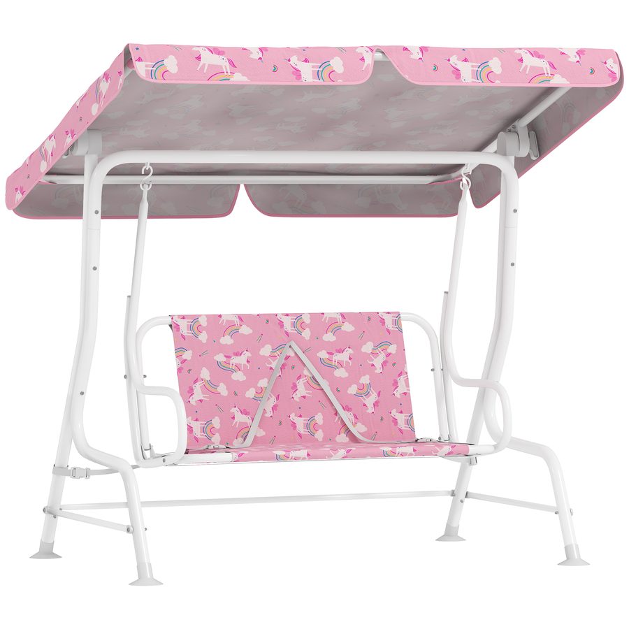 AIYAPLAY Kinder Hollywoodschaukel, 2-Sitzer Kinderschaukel Gartenschaukel mit verstellbarem Sonnendach, Sicherheitsgurt, Schaukelbank für Garten Terrasse für 3-6 Jahre Kinder bis 60 kg Rosa   Aosom von AIYAPLAY