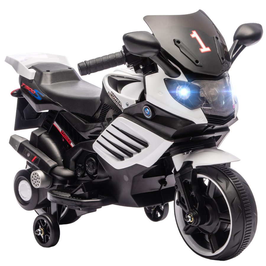 AIYAPLAY 6V Elektro-Motorrad für Kinder mit abnehmbaren Stützrädern, Spielzeug-Motorrad für Kinder 18-36 Monate mit Scheinwerfern und integrierter Musik, Weiß   Aosom von AIYAPLAY