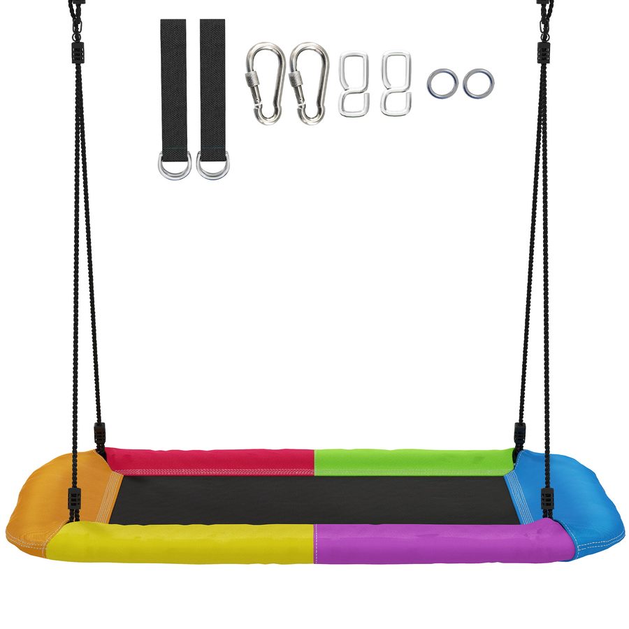 AIYAPLAY Nestschaukel Höhenverstellbar Hängeschaukel 148x77 cm bis zu 300kg Gartenschaukel mit verstellbarer Seile, Tellerschaukel für 3-8 Jahre Kinder, für Outdoor & Indoor, Mehrfarbig   Aosom von AIYAPLAY