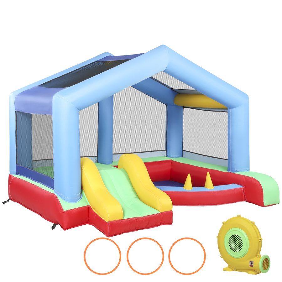 AIYAPLAY Aufblasbares Kinderschloss mit Gebläse, Rutsche, Trampolin, Bällebad, Ringwurfspiel, Sonnendach und Tragetasche, Indoor & Outdoor, 290x230x200 cm   Aosom von AIYAPLAY