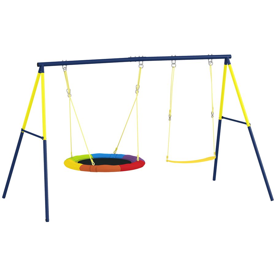 AIYAPLAY Schaukelgestell Schaukel-Set bis 150 kg mit Nestschaukel Gurtschaukel Outdoor Schaukelgerüst mit verstellbarem Seil, Stahlgestell, für 3-8 Jahre Kinder 265 x 160 x 178 cm   Aosom von AIYAPLAY