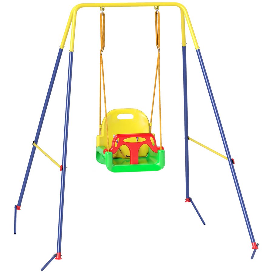 AIYAPLAY 3-in-1 Gartenschaukel für Kinder, Babyschaukel für Innen & Außen, höhenverstellbar, klappbares Stahlgestell, Sicherheitsgurt, einfache Montage, 9 Monate-8 Jahre, Grün   Aosom von AIYAPLAY