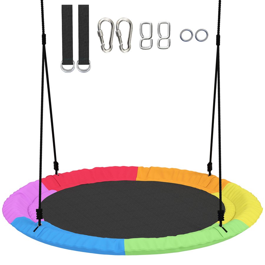 AIYAPLAY Nestschaukel Höhenverstellbar Hängeschaukel Ø 100 cm bis zu 300kg Gartenschaukel mit verstellbaren Seilen, Tellerschaukel für Kinder & Erwachsene, für Outdoor & Indoor, Mehrfarbig   Aosom von AIYAPLAY