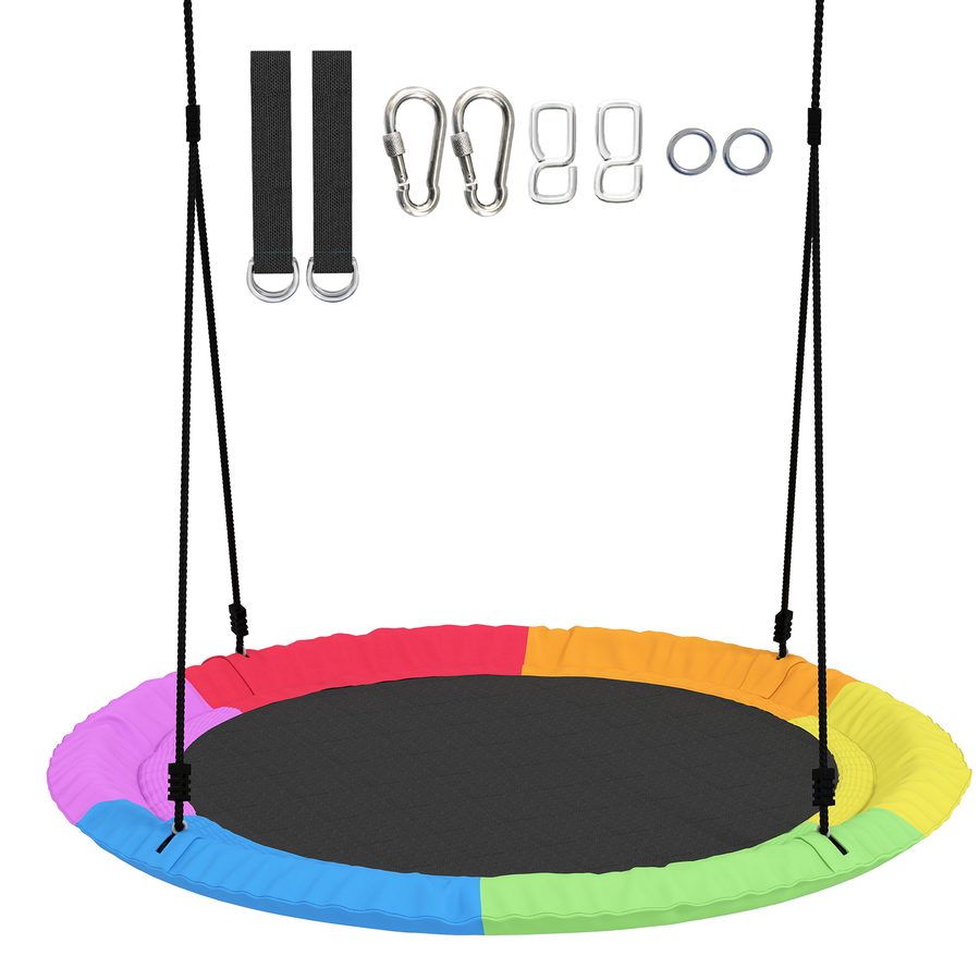 AIYAPLAY Nestschaukel Höhenverstellbar Hängeschaukel Ø 120 cm bis zu 300kg Gartenschaukel mit verstellbaren Seilen Baumgurten, Tellerschaukel für 3-8 Jahre Kinder, für Outdoor & Indoor, Mehrfarbig   Aosom von AIYAPLAY