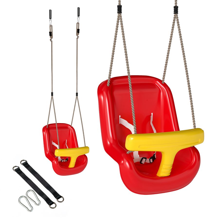 AIYAPLAY Babyschaukel Kinderschaukel Babysitz verstellbar Mitwachsend Schaukelsitz mit Rückenlehne, Sicherheitsgeländer, für Kinder von 9-36 Monaten, für Outdoor & Indoor, Rot   Aosom von AIYAPLAY