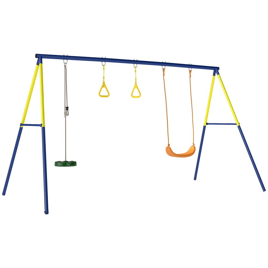 AIYAPLAY Schaukelgestell bis 150 kg 3-in-1 Kinderschaukel mit klassischer Schaukel, Turnringe, Stehschaukel, Outdoor Schaukelgerüst mit Stahlgestell, Gartenschaukel für 3-8 Jahre Kinder 285x160x181 cm   Aosom von AIYAPLAY