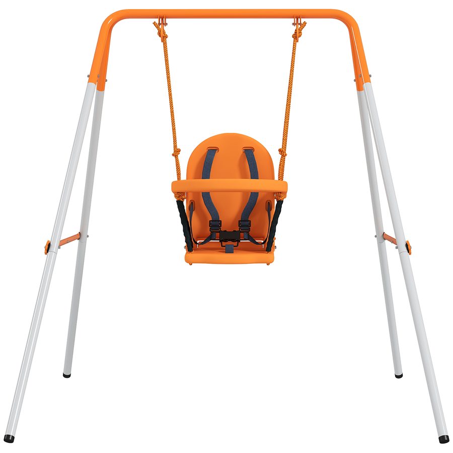 Outsunny Babyschaukel, Außengartenschaukel aus Stahl mit Rückenlehne, Sicherheitsgurt, A-Rahmen, für Kinder von 6-36 Monaten, für Innen- und Außenbereich, Tragfähigkeit 25 kg, Orange   Aosom von Outsunny