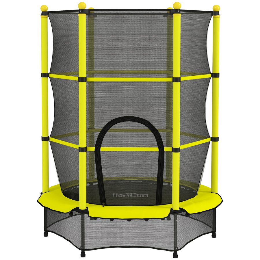 HOMCOM Kindertrampolin Ø140 cm, Trampolin für Kinder 3-10 Jahre mit Sicherheitsnetz und Stahlrahmen, Tragkraft 50 kg, für Innen und Außen, Gelb   Aosom von HOMCOM