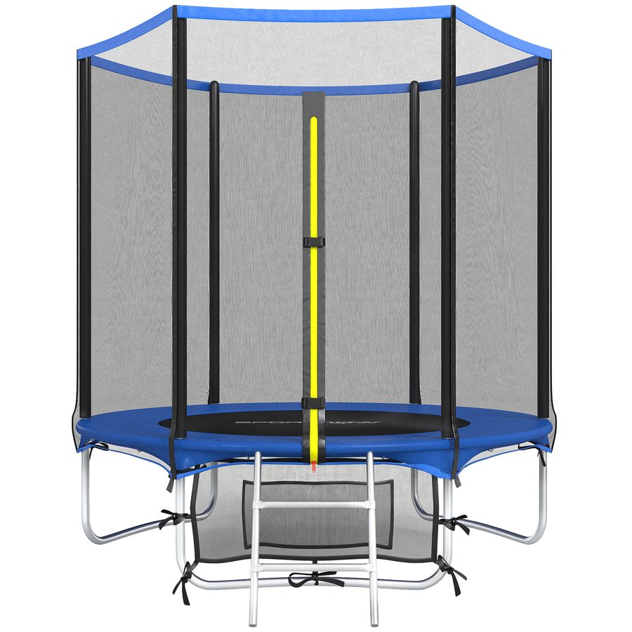 SPORTNOW Outdoor-Trampolin Kinder Ø183 cm, Trampolin für Kinder ab 6 Jahren mit Sicherheitsnetz, 2-stufige Leiter, Federabdeckung, Aufbewahrungstasche, Belastung 80 kg, Blau   Aosom von SPORTNOW