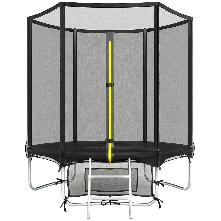 SPORTNOW Trampolin Ø183 cm für Kinder, Außentrampolin ab 6 Jahren mit Sicherheitsnetz, 2-stufige Leiter, Federabdeckung, Aufbewahrungstasche, Belastbar 80 kg, Schwarz   Aosom von SPORTNOW
